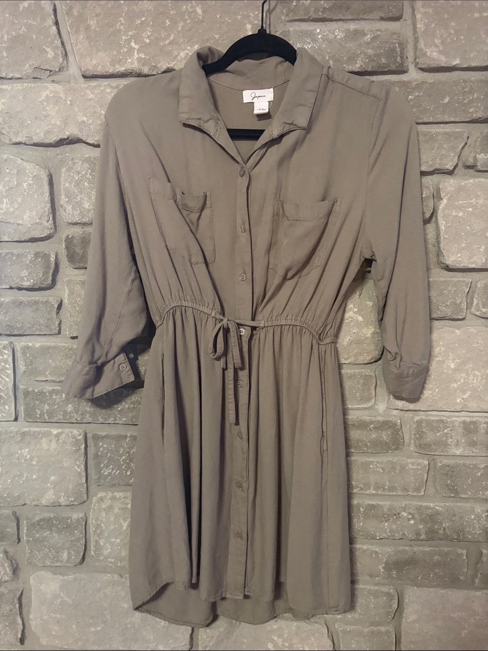 Japna Olive Green Button-Front Drawstring Shirt Dress Size M